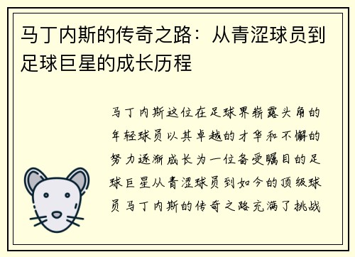 马丁内斯的传奇之路：从青涩球员到足球巨星的成长历程