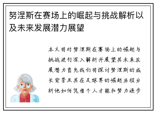 努涅斯在赛场上的崛起与挑战解析以及未来发展潜力展望